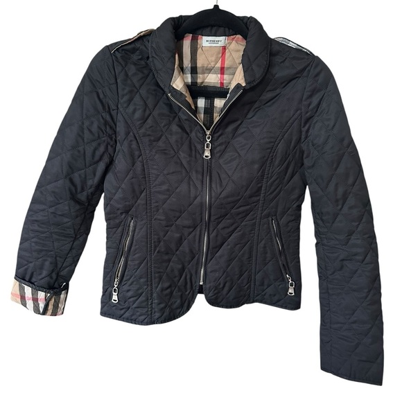 Burberry Black Quilted Jacket with Plaid Lining size S runs small - Picture 3 of 11